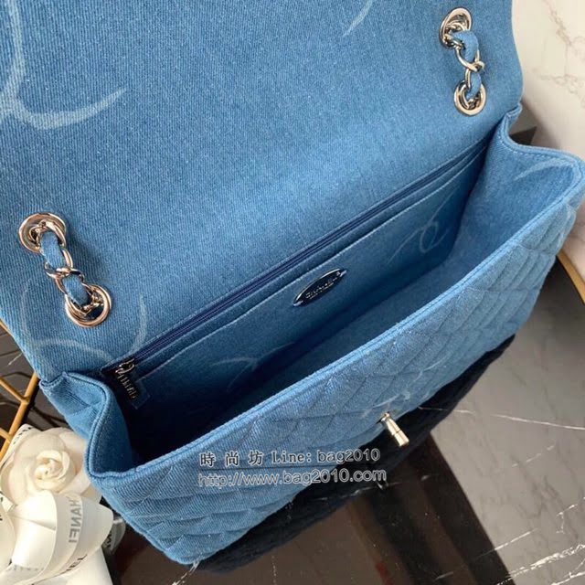 Chanel女包 香奈兒專櫃最新款大號cf牛仔包 Chanel菱格鏈條單肩斜挎包  djc4280